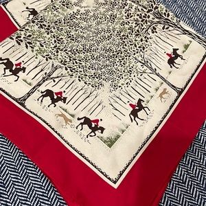 EUC Talbots 100% silk scarf red/cream equestrian fox hunting pattern